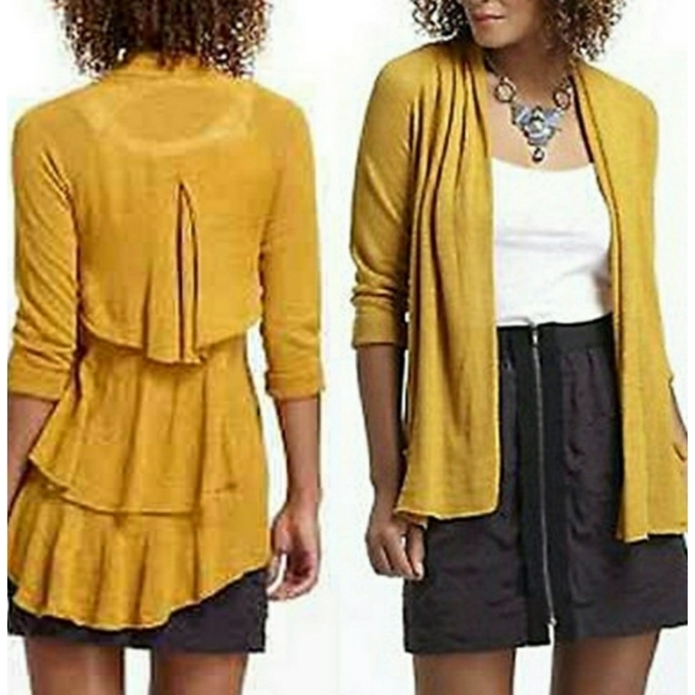 Angel of the North Tiered Ruffle Cardigan sweater Mustard Size XS